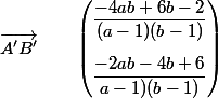 \vec{A'B'} \qquad \begin{pmatrix}\dfrac{-4ab+6b-2}{(a-1)(b-1)}\\[0.5cm]\dfrac{-2ab-4b+6}{a-1)(b-1)}\end{pmatrix}